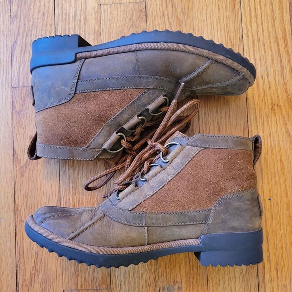Ugg 5.5 Brown Leather Ankle Boots HEATHER Waterproof Wool Lining - Picture 6 of 11